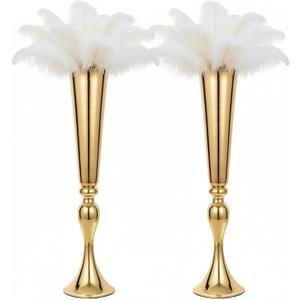 Set of 2 Metal Trumpet Vases for Table Centerpieces, Anniversary Celebration Wedding Party Dinner Table Centerpieces, Wedding Decorations, 21.9"/55.5cm Gold Vases