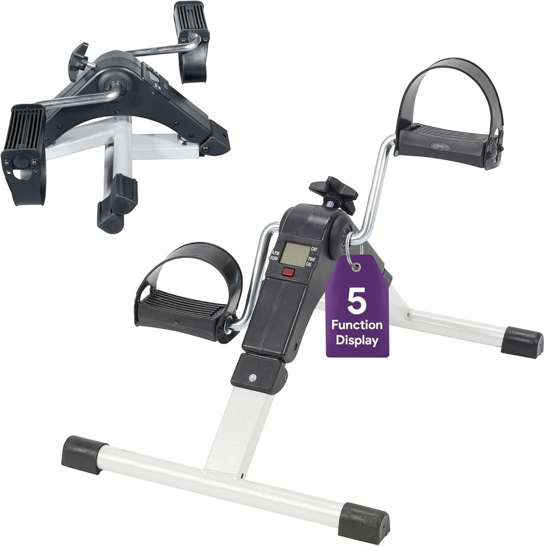 Under Desk Bike Pedal Exerciser with Digital LCD Display - Foldable Exercise Peddler for Seniors - Foot and Leg Exerciser While Sitting - Adjustable Tension