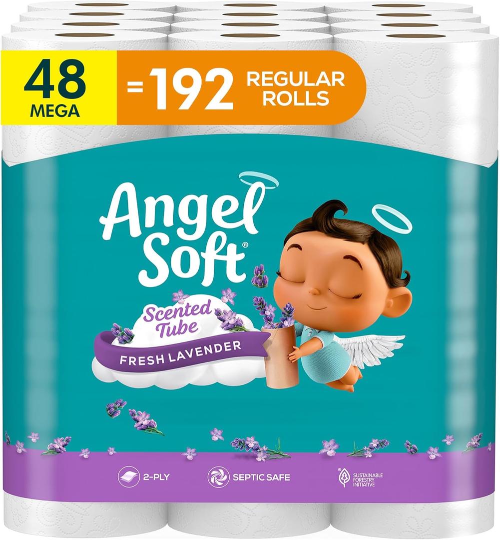 Angel Soft Toilet Paper with Fresh Lavender Scented Tube, 48 Mega Rolls = 192 Regular Rolls, Soft and Strong Toilet Tissue (320 sheet (Pack of 48))