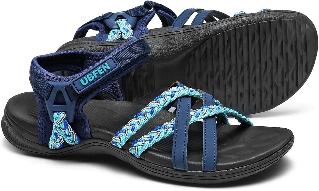 UBFEN Womens Hiking Comfort Sport Sandals Beach Vacation Camping Casual Sport Sandals with Adjustable Straps and Arch Support (11, A Dark Bule Mint)