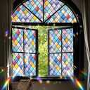 Stained Glass Window Privacy Film – Static Cling Decorative Rainbow Window Film, No Adhesive UV Blocking Sun Cling for Bathroom, Bedroom, Glass Doors, Removable Diamond, 23.6 x 78.7 in