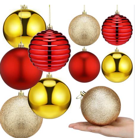 Poen 8 Pcs 4" Christmas Ball Ornaments Christmas Tree Hanging Decorations Xmas Plastic Shatterproof Colorful Ornaments Set with Rope for Holiday Party