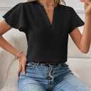 EVALESS Business Casual Tops for Women Flutter Sleeve Blouses (Black, S)
