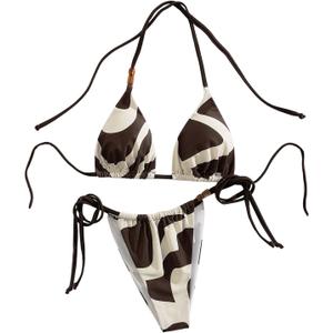 SOLY HUX Women's Two Piece Swimsuit Printed Halter Triangle String Bikini Set Tie Side Bathing Suit, Small