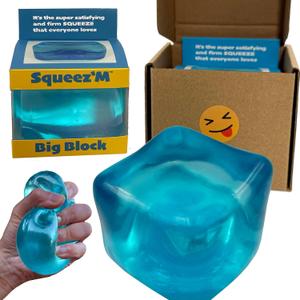 Premium Big Block Squeez'M Cube  35% Larger Than The Standard Squishy Cube, Toy for Kids & Adults - Sensory Fidget for Stress Relief, Focus & Play  Colorful, Durable, Gift-Ready  ASTM Certified 3+ (Blue)