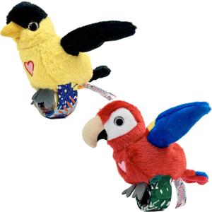 Birds 2 Pack - Oriole & Red Parrot - Slap Bracelet Interactive Plush Toy Birds, They Chat-Sing-Mimic Each Other, Flap Wings, Kids 3+