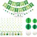 meowtastic Birthday Decorations, Happy Birthday Banner with Honeycomb Balls, Stars Hanging Swirls Streamers, Circle Dots Garland, Happy Birthday Party Decorations for Women Men Boys Girls (Green)