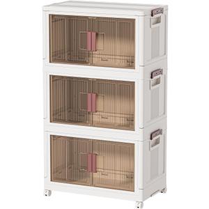 45GAL/180QT 3 tier large stackable storage bins with lid and wheels, collapsible storage bins plastic with doorssuit for clothes, closet, home and office