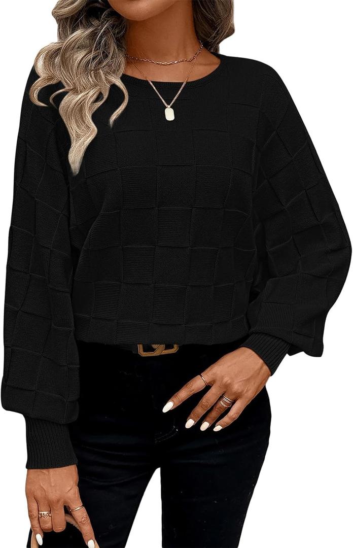 Pink Queen Women's Fall Sweaters 2024 Casual Long Batwing Sleeve Oversized Crewneck Pullover Winter Fashion Trendy Outfits (Medium, Black)