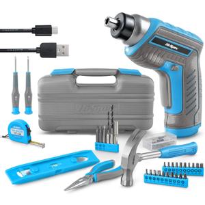 Hi-Spec 35pc Blue Tool Kit with 3.6V USB Electric Screwdriver and Drill set. Complete General Tool Set