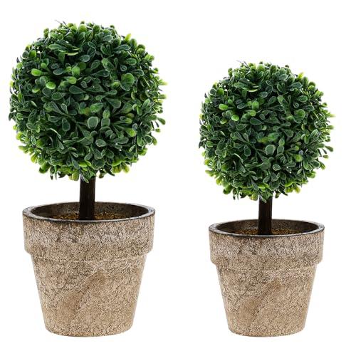 Woration Artificial Green Grass Ball Potted Fake Shrubs Big & Small Ball Plant Decoration Faux Small Boxwood Topiary Home Office Desk Table Room, 2 Pack