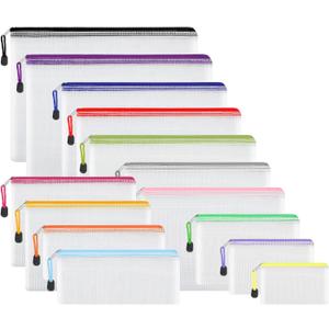 EOOUT 14pcs Zipper Pouches for Organizing, Mesh Zipper Pouch Bags, 8 Sizes 14 Colors Waterproof Mesh Bags with Zipper, for Travel Storage, School Supplies, Office Appliances and Home Organize