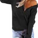 Floral Find Women's Long Sleeve Lapel Half Zip Up Sweatshirt Solid Stylish Loose Fit Casual Pullover Tops (Black, M)
