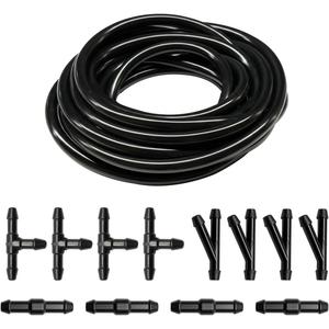 Craedli 13PCS Car Windshield Washer Hose Kit, Includes 12 Windshield Wiper Hose Connectors & 4M Washer Fluid Hose, Universal Repair Kit Accessories for Connect Car Water Pump and Nozzle (Black)