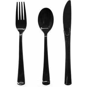 150 Pack Black Plastic Silverware Includes 50 Black Plastic Forks, 50 Knives, 50 Spoons for 2026 Graduation Party, Birthday, Barbecue, Picnic