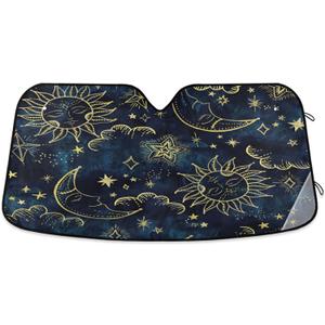 Sun Moon Boho Cosmos Astrology Windshield Sun Shade,Foldable Car Sun Shade for Front Windshield Sunshades Protector Blocks UV Rays Sun Visor Protect and Cool Your Vehicle Interior
