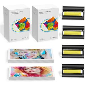 2 Pack Compatible with Liene Amber M100/M200/M110/M210 Photo Printer Paper 4x6 160 Sheets, Only for Liene DHP512/DHP513/DHP514/DHP515 Photo Printer, 4 Ink Cartridges Refill, Waterproof, Smudge Proof