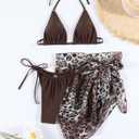 Women 3 Piece Bikini Set Sexy Swimsuits Triangle Halter Beach Skirt Bathing Suits Sarongs(Leopard, Medium)