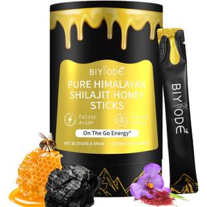 30 Pack High-Purity Himalayan Shilajit Honey Sticks, with Organic Honey & Saffron -, 3-Ingredient Natural, 85+ Minerals, for Men & Women Energy Immune Support; YL