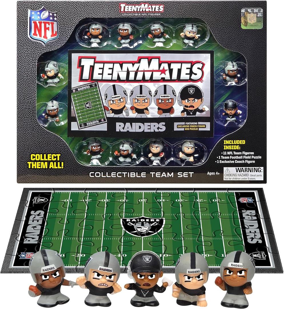 Party Animal TeenyMates NFL Action Figures Gift Set, with 11 Player Figures, Coach & Collectible Field Puzzle, NFL Football Toys for Kids & Fans,  Las Vegas Raiders