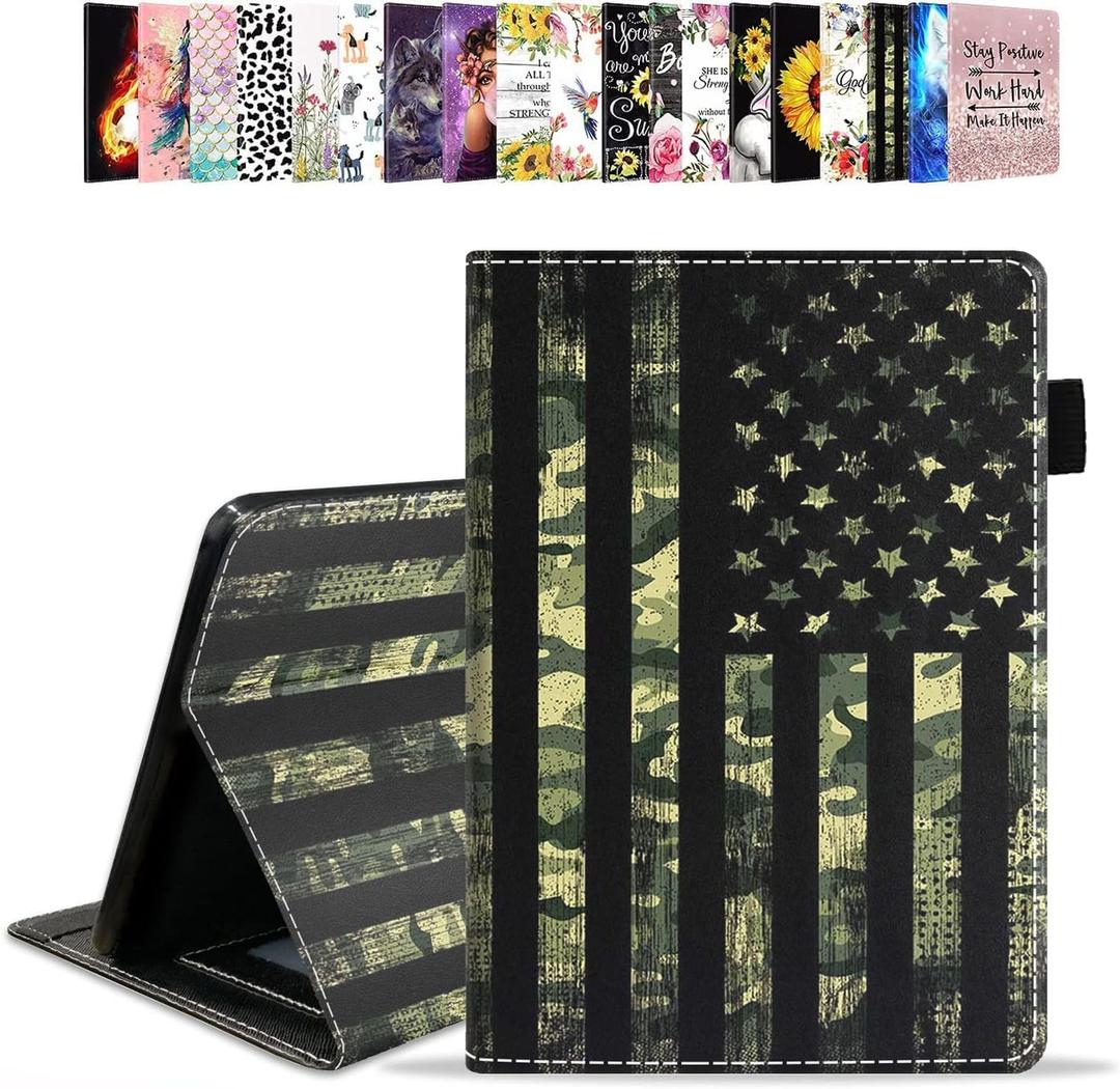 Case for Amazon Kindle Fire HD 10 Tablet 10.1" (9th/7th Gen, 2019/2017 Release) - PU Leather Folio Case with Smart Auto Wake/Sleep, American Flag Camo