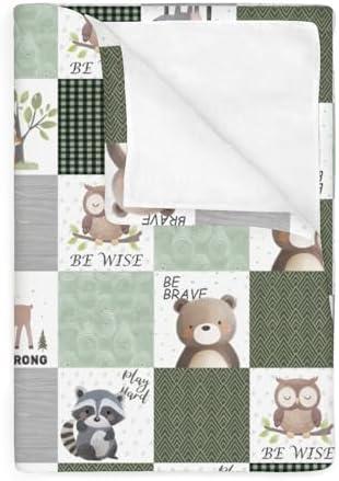 Cute Animals Baby Blankets for Boy Girl Forest Animals Patchwork Soft Flannel Swaddle Receiving Blanket for Infant Toddler Crib Bear Moose Fox Raccoon Wolf Nursery Bed Blankets 30x40inch