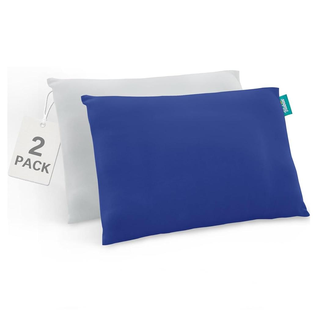 Biloban Organic Cotton Toddler Pillowcase 2 Pack, (Pillowcase Only) Kids Pillowcase for Sleeping Fit Pillow Sized 14"x19", Envelope Travel Pillowcases for Girl Boy, Gray&Navy Blue