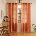 Sutuo Home Terracotta Boho Curtains 2 Panels for Dining Room Bedroom 96 inches Long, Bohemian Semi Blackout Floral Stripes Decor with Tassels Country Privacy Window Treatment,Grommet 52" W x 96" L
