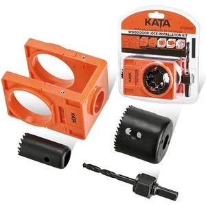 KATA 1-3/8" - 1-3/4" Door Lock Installation Kit with Large Chip-Clearance Slots, Door Lock Hole Saw for Deadbolts and Locksets for Wooden Doors with Guide Template, Carbon Steel, Orange