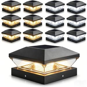 T-SUN 12 Pack Solar Post Cap Lights 4x4 5x5 6x6, Outdoor Waterproof Solar Deck & Fence Post Lights, Warm White/Cool White for Wood & Vinyl Posts, Fence, Deck, Gate & Porch