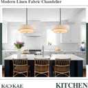 Black Modern Chandelier 18'' Drum Chandeliers with 2-Layer Fabric Shade 4-Light Linen Pendant Light Fixture for Dining Room Bedroom Kitchen Hallway Foyer