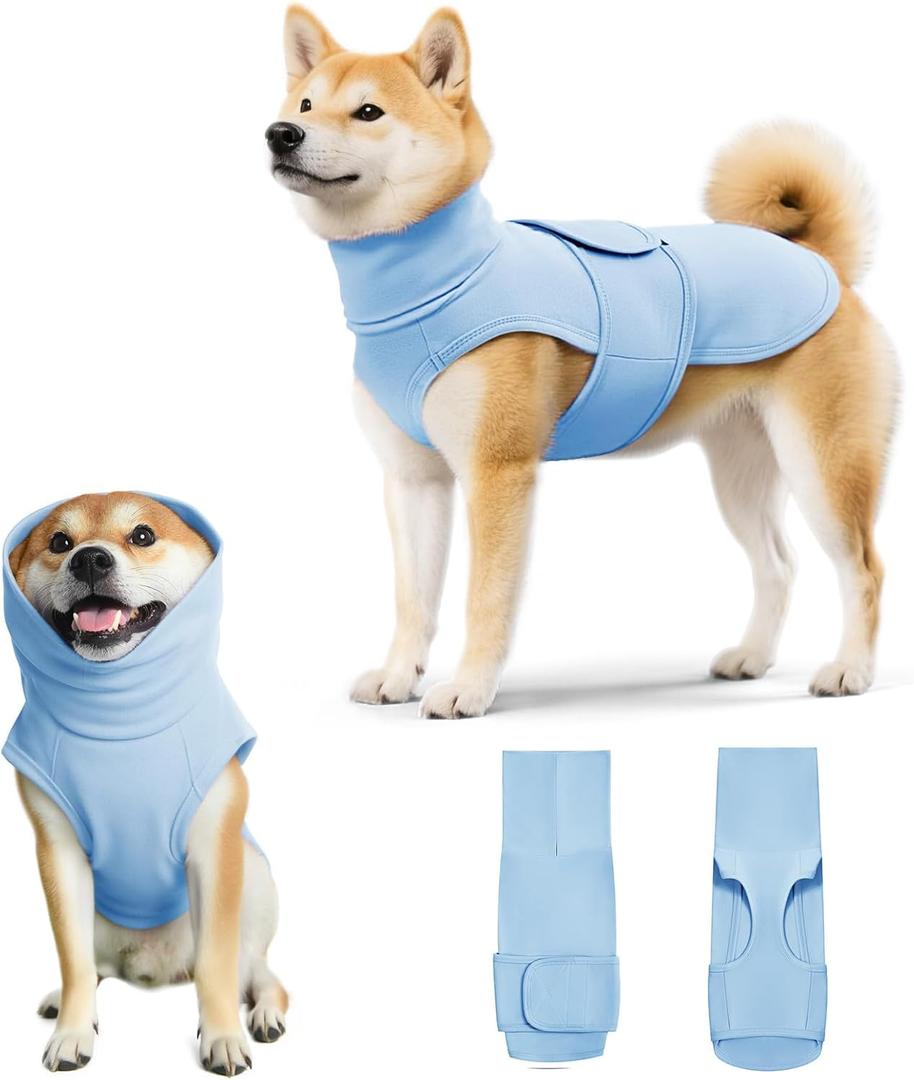Dog Anxiety Calming Vest Adjustable Turtleneck Thunder Shirt Jacket for Fireworks, Separation, Vet Visits, Pet Hoodie for Large Medium Dogs (Sky Blue)