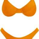 VOLAFA Women's Triangle Bikini Set Textured Frilled Smocked Ruched Push Up Swimsuit Two Piece Bathing Suit (10, Bright Orange)
