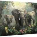 Jungle and Elephants Jigsaw Puzzle 1000 Pcs, Ideal for Game Night, Oil Painting Animal Wooden Jigsaw Puzzle, 1000 Piece Puzzle for Adults, Challenging Charm Puzzle for Game Night