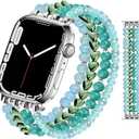 JR.DM Beaded Bracelet Bands for women Compatible with Apple Watch 40mm 38mm 41mm 44mm 42mm(S10/11) Fashion Cute Dressy Stretchy Handmade Strap for iWatch Series 11/10/9/8/7/6/5/4/SE 3/2/1(Green)