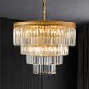 Gold Crystal Chandelier 22.9" 10-Lights Modern Crystal Pendant Lights 4-Tier Luxury K9 Hanging Dining Room Lighting Fixture for Living Room Bedroom Kitchen Island Entryway Stairway Office