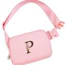 Belt Bag for Women Girls Birthday Gifts for 8 9 10 11 12 13 Year Old Girl - Gifts for Teenagers- Crossbody Bags Small Waist Packs Trendy Kids Fanny Pack - Initial Flower - P,Pink Bag, YB03B