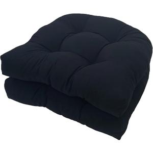 Waterproof Chair Cushions Set of 2 Outdoor,Tufted Thicken Weather and Fade Resistant Kitchen Seat Cushions,Patio Chair Pads for Garden Furniture Sofa Couch (Black)