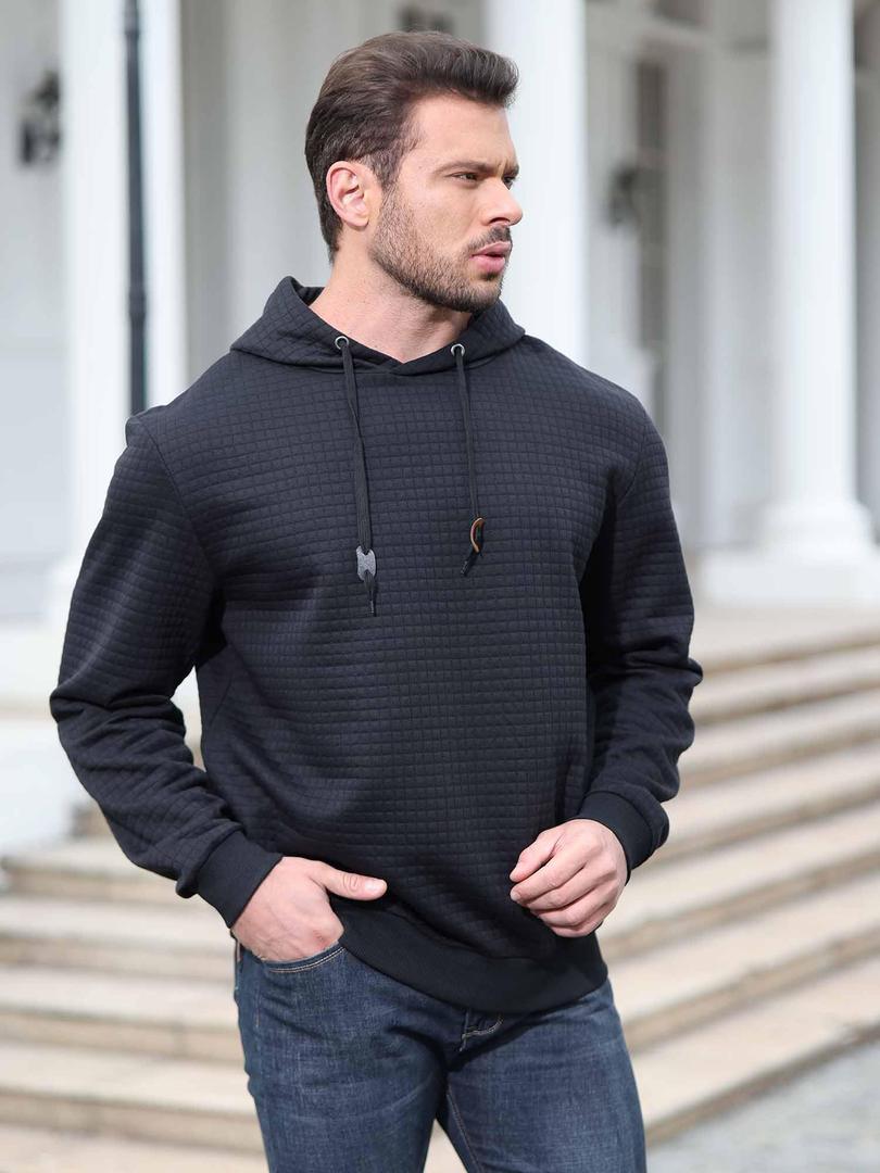 Men's Casual Pullover Hoodies Long Sleeve Knitted Hooded Sweatshirts Black, 2XL