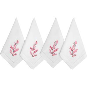HCRAFT Embroidered Cotton Table Napkins, Cloth Napkins Set of 4 18x18 Cherry Blossom Napkin Square Fabric, Dining Room, Napkins Cloth Machine Washable, Pink Cotton Cloth Napkins, Great Present Ideas