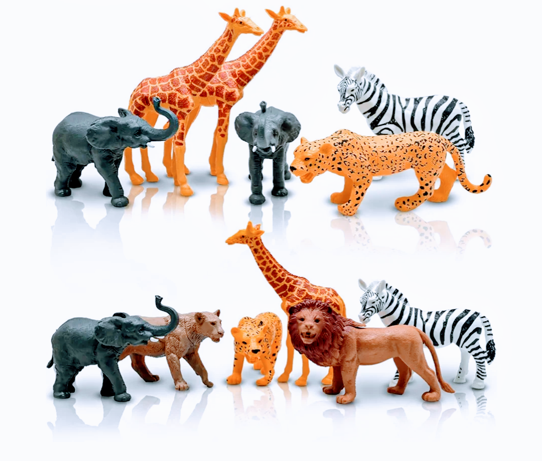 Safari Animals Figures, Plastic Zoo Animals Toys for Toddlers 1-3, Realistic Jungle Animal Figurines for Kids 3-5, 12Pcs Wild African Toys Birthday Gifts Boys Girls