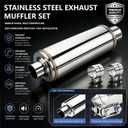 4" Inlet Diesel Muffler Exhaust with Clamp, Straight Through Stainless Steel, 7" x 24" Body, 30" OAL, Clamp-On Installation, No Welding Required