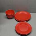 Red Melamine Dinnerware Sets of 12 Pcs, BPA Free Dishes Set, Plates and Bowls Sets for Indoor Outdoor Dining on the Beach, RV, Camping Use,Lightweight Unbreakable Dishwasher Safe