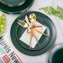I00000 150Pcs Green Plastic Plates with Gold Rim, Fancy Disposable Plates,Green Plates Set include 30 Dinner Plate,30 Dessert Plate, 90 Plastic Silverware Set for Wedding&Party