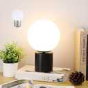 11 Inch Modern Mid Century Black Globe Table Lamp,Round Bedside Nightstand Lamp with White Glass Shade Metal Base Desk Lamp for Bedroom Living Room End Table,Bulb Included