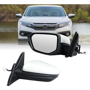 Left Driver Side Mirror For 2016 2017 2018 2019 2020 2021 Honda Civic Coupe Touring Mirror with Heated Turn Signal Manual Folding Replace 76258-TBA-A21ZA(White)7Pins