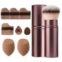 Beauty Sponge & Retractable Makeup Brush Set - 9 PCS Makeup Sponge Applicator Tool Set With Powder Puffs Beauty Sponges & Retractable Kabuki Brush for Foundation, Concealer, Liquid, Cream & Powder