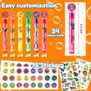24PCS Jungle Animal Zoo DIY Bubble Wands with 96PCS Stickers - Party Favor for Goodie Bags, Pinata Stuffers, Mini Bubble Bulk Birthday Supplies, Toys Gifts, Class Prizes for Toddlers, Boys & Girls