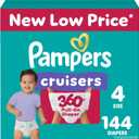 Pampers Diapers - Cruisers 360 - Size 4, 144 Count, Babyproof up to 100% Leakproof Pull-On Diaper