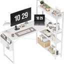 Treesland 47 Inch Computer Desk with Bookshelf, Corner Desk with Storage, L Shaped Desk, Home Office Desks, Writing Study Desk for Bedroom, White